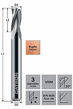 3-skärig fräs, för koppar